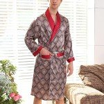 Lu's Chic Men's Satin Pajama Set Silk Robe Boxer Underwear Long Sleeves Pockets Loungewear Kit Red US L (Tag3XL)