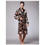 XinYiQu Men's Long Sleeve Satin Robe Dragon Print Sleepwear Plus Nightgown Silk Pajamas House Kimono Bathrobe (US XL/Tag XXXL, Black)