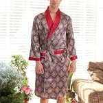 Lu's Chic Men's Satin Pajama Set Silk Robe Boxer Underwear Long Sleeves Pockets Loungewear Kit Red US L (Tag3XL)