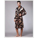 XinYiQu Men's Long Sleeve Satin Robe Dragon Print Sleepwear Plus Nightgown Silk Pajamas House Kimono Bathrobe (US XL/Tag XXXL, Black)