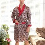 Lu's Chic Men's Satin Pajama Set Silk Robe Boxer Underwear Long Sleeves Pockets Loungewear Kit Red US L (Tag3XL)