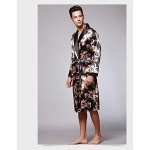XinYiQu Men's Long Sleeve Satin Robe Dragon Print Sleepwear Plus Nightgown Silk Pajamas House Kimono Bathrobe (US XL/Tag XXXL, Black)
