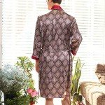 Lu's Chic Men's Satin Pajama Set Silk Robe Boxer Underwear Long Sleeves Pockets Loungewear Kit Red US L (Tag3XL)