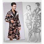 XinYiQu Men's Long Sleeve Satin Robe Dragon Print Sleepwear Plus Nightgown Silk Pajamas House Kimono Bathrobe (US XL/Tag XXXL, Black)