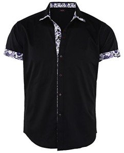 Men's Casual Button Down Short Sleeve Shirt - Black