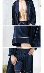 Lavnis Men's Satin Bathrobe Nightgown Casual Kimono Robe Loungewear Sleepwear Pajama Set with Shorts, Blue, Large