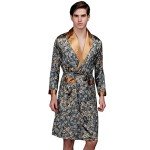 ZUEVI Men's Long Sleeve Satin Kimono Robe Dragon Lightweight Bathrobe Pajamas, Emerald, Large