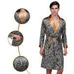 ZUEVI Men's Long Sleeve Satin Kimono Robe Dragon Lightweight Bathrobe Pajamas, Emerald, Large