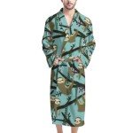 AFPANQZ Men's Bathrobe Big and Tall Full Length Sleepwear Long Sleeve Lightweight Pajama Shawl Robe with Pockets Nightgown, Sloth, One Size
