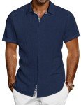 Navy Blue Men's Wrinkle-Free Dress Casual Shirt