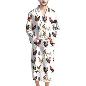 doginthehole Soft Robes for Men Comfy Sleepwear Short Nightgown Pajamas Lightweight Loungewear with Two Pocket, Chicken White, One Size