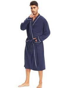 SWEET RABBIT Men Lightweight Robes Long Knit Bathrobe Men's Summer Soft Lightweight Pajamas Mens Nightwear , Blue, Small-Medium