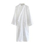 HAOZAIKEJI Men Kimono Pajamas One Piece Bathrobe Yukata Spa Robe Cotton Causal Nightgown Sleepwear Japanese Loose Loungewear, White, 40-46