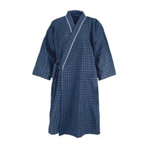 HAOZAIKEJI Women Kimono Pajamas Couple One Piece Bathrobe Men Yukata Spa Robe Cotton Causal Nightgown Sleepwear Loungewear, Men Navy, 40-46