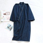 HAOZAIKEJI Women Kimono Pajamas Couple One Piece Bathrobe Men Yukata Spa Robe Cotton Causal Nightgown Sleepwear Loungewear, Men Navy, 40-46