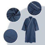 HAOZAIKEJI Women Kimono Pajamas Couple One Piece Bathrobe Men Yukata Spa Robe Cotton Causal Nightgown Sleepwear Loungewear, Men Navy, 40-46
