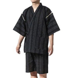 ZEALMAX Kimono Traditional Japanese Style Pajamas Set Shirt and Shorts, Men's Cotton Linen Loungewear Bathrobe Casual Clothes Multicolor, Multicolor, Large
