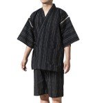 ZEALMAX Kimono Traditional Japanese Style Pajamas Set Shirt and Shorts, Men's Cotton Linen Loungewear Bathrobe Casual Clothes Multicolor, Multicolor, Large