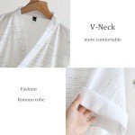 HAOZAIKEJI Men Kimono Pajamas One Piece Bathrobe Yukata Spa Robe Cotton Causal Nightgown Sleepwear Japanese Loose Loungewear, White, 40-46