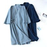 HAOZAIKEJI Women Kimono Pajamas Couple One Piece Bathrobe Men Yukata Spa Robe Cotton Causal Nightgown Sleepwear Loungewear, Men Navy, 40-46
