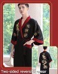 EXPOING Robe for Men Dragon Embroidered Silk Satin Yukata Pajamas Kimono Bathrobe Sleepwear Night Gown, Wine Red, One Size