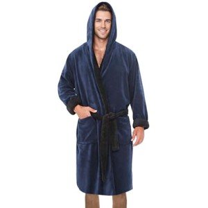 Mens Robes And Bathrobes,Men Soft Plush Fleece Hooded Robe Shawl Collar Kimono Bathrobe Cozy Warm Flannel Fleece Spa Robes House Coat Pajamas Y1031