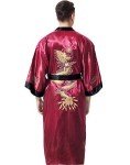 MORCOE Men's Chinese Dragon Embroidered Satin Long Men Robe,Smoking Jacket Yukata Pajamas Kimono for Men (Style3 Wine Red(Two-Side Wear))