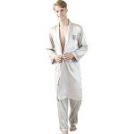 Wowcarbazole Men's Satin Robe Set Kimono Silky Lightweight Bathrobes Set With Shorts or Pajamas Pants, Grey, Large