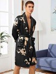 SOLY HUX Men's Long Sleeve Silk Sleepwear Satin Kimono Robe with Shorts Pajamas Set, Black, XX-Large