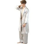 Wowcarbazole Men's Satin Robe Set Kimono Silky Lightweight Bathrobes Set With Shorts or Pajamas Pants, Grey, Large