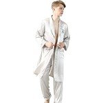 Wowcarbazole Men's Satin Robe Set Kimono Silky Lightweight Bathrobes Set With Shorts or Pajamas Pants, Grey, Large