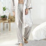 Wowcarbazole Men's Satin Robe Set Kimono Silky Lightweight Bathrobes Set With Shorts or Pajamas Pants, Grey, Large