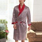 Lu's Chic Men's Satin Pajama Set Silk Bathrobe Shorts Long Sleeves Pockets Soft Kimono Robe Set Red US XL (Tag4XL)