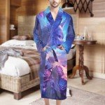 HUGS IDEA Long Bath Robe for Men Plush Pajamas Sleepwear Housecoat Soft Fleece Bathrobes Nightgown, Wolf Rose, One Size