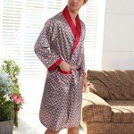 Lu's Chic Men's Satin Pajama Set Silk Bathrobe Shorts Long Sleeves Pockets Soft Kimono Robe Set Red US XL (Tag4XL)