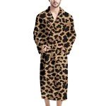 CLOHOMIN Classical Leopard Print Long Bath Robe for Men Plush Pajamas Sleepwear Housecoat Soft Fleece Bathrobes Nightgow
