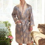 Lu's Chic Men's Satin Pajama Set Silk Robe Boxer Underwear Long Sleeves Pockets Loungewear Kit, 01 Blue, Small