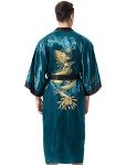 MORCOE Men's Chinese Dragon Embroidered Satin Long Men Robe,Smoking Jacket Yukata Pajamas Kimono for Men (Style3 Green(Two-Side Wear))