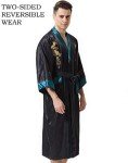 MORCOE Men's Chinese Dragon Embroidered Satin Long Men Robe,Smoking Jacket Yukata Pajamas Kimono for Men (Style3 Green(Two-Side Wear))