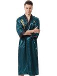 MORCOE Men's Chinese Dragon Embroidered Satin Long Men Robe,Smoking Jacket Yukata Pajamas Kimono for Men (Style3 Green(Two-Side Wear))