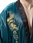 MORCOE Men's Chinese Dragon Embroidered Satin Long Men Robe,Smoking Jacket Yukata Pajamas Kimono for Men (Style3 Green(Two-Side Wear))