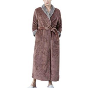 zcgoxvn Men's Winter Robes Fleece Sleepwear Long Plush Bathrobe Full Length Spa Robe Comfy Sherpa Pajamas with Belt