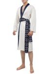 FURPHI Men's Robe Fuzzy Pajamas Bathrobes Shower Spa Homewear Long Robe with Belt Pockets, White, Medium