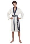 FURPHI Men's Robe Fuzzy Pajamas Bathrobes Shower Spa Homewear Long Robe with Belt Pockets, White, Medium