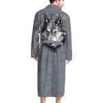 AFPANQZ Men Bathrobe with Pockets Full Length Sleepwear Long Sleeve Lightweight Pajama Shawl Robe Waffle Nightgown Big & Tall, Wolf Gray, XX-Large