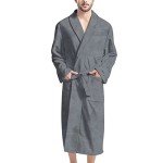 AFPANQZ Men Bathrobe with Pockets Full Length Sleepwear Long Sleeve Lightweight Pajama Shawl Robe Waffle Nightgown Big & Tall, Wolf Gray, XX-Large