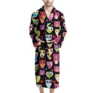 AFPANQZ Owls Eyes Print Mens Long Bathrobes with Front Pockets Soft Lounger Robes Waist Belt Tie Long Sleeve Full-Length Pajama for Teen Swim Pool Beach Wear Blanket Nightgown Gift for Husband
