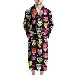 AFPANQZ Owls Eyes Print Mens Long Bathrobes with Front Pockets Soft Lounger Robes Waist Belt Tie Long Sleeve Full-Length Pajama for Teen Swim Pool Beach Wear Blanket Nightgown Gift for Husband