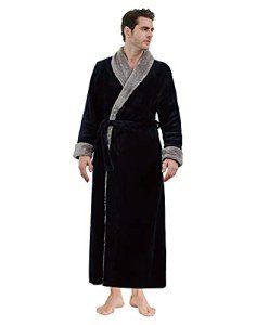 Blue Fleece Robes for Men Full Length Robe Plush Soft Warm Fleece Bathrobes Long Robes Mens Nightgown Pajamas (sapphire, Large)