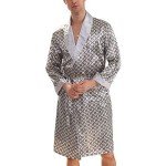 Lu's Chic Men's Satin Pajama Set Silk Bathrobe Shorts Long Sleeves Pockets Soft Kimono Robe Set Silver US 2XL (Tag5XL)